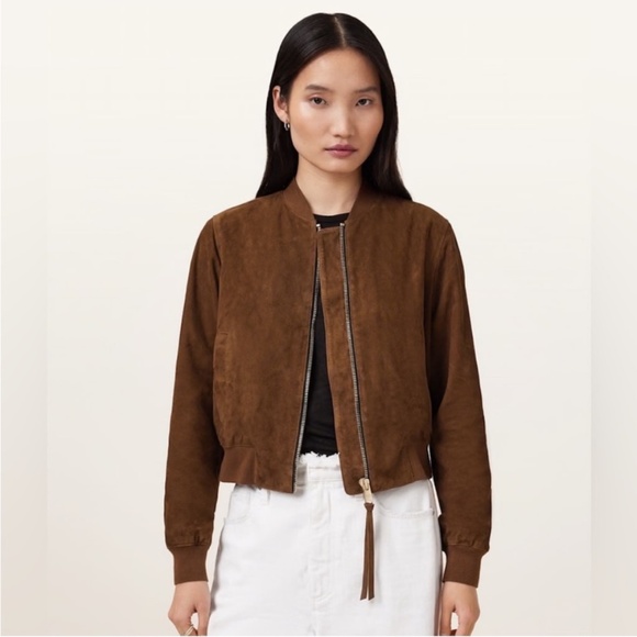 All Saints Jackets & Blazers - All Saints Orten Suede Bomber Jacket in Cognac Brown